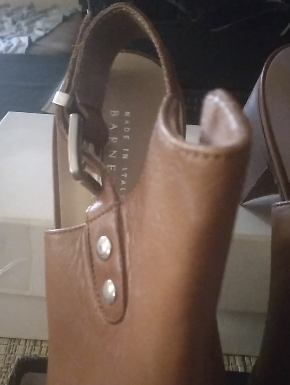 Barneys New York Tan Brown Leather Sling Heel with Buckle MADE IN ITALY***NEW***